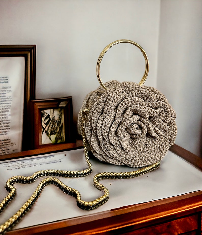 Rose Flower Bag,Crochet Rose Purse,Handmade Trendy Tote Bag, Ruffled Chic Bag, Flower Rose Bag, Colourful Woman Bag, 3D Rose Flower Bag image 8