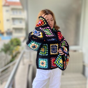 Crochet Turtleneck Sweater, Granny Square Sweater, Handmade Patchwork Sweater, Crochet Winter Sweater for Women, Oversize Sweater image 5