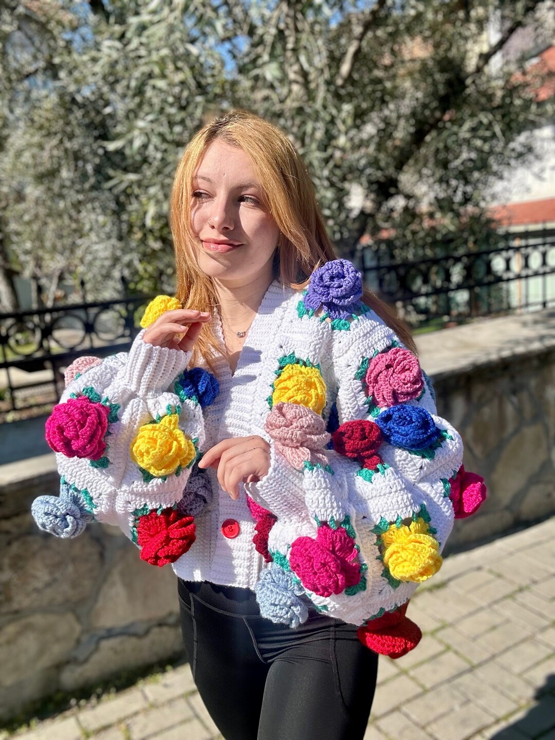 Long Sleeve Crochet Cardigan - Rose