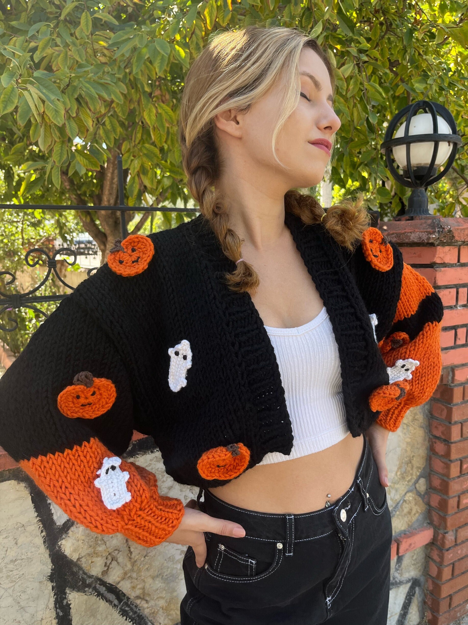 Pumpkin Halloween Knit Cardiganhandmade 