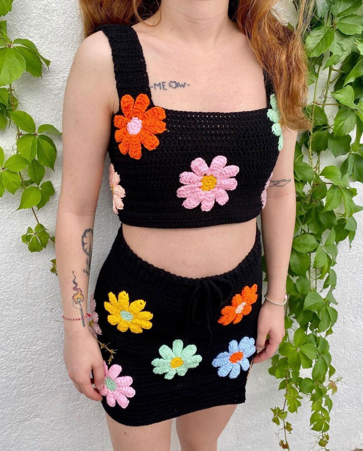 Crochet Floral Clothing Set Crochet Two-piece Crop Top and - Etsy