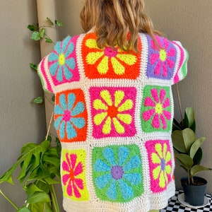 Crochet Granny Square Jacket for Women, Granny Square Cardigan, Crochet Floral Jacket, Handmade Granny Square Cardigan, Oversize  Cardigan