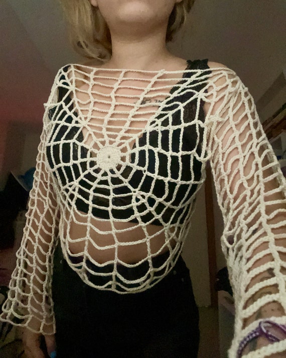 Halloween Spiderweb Crop Top Crochet Spider Blouse Spider - Etsy