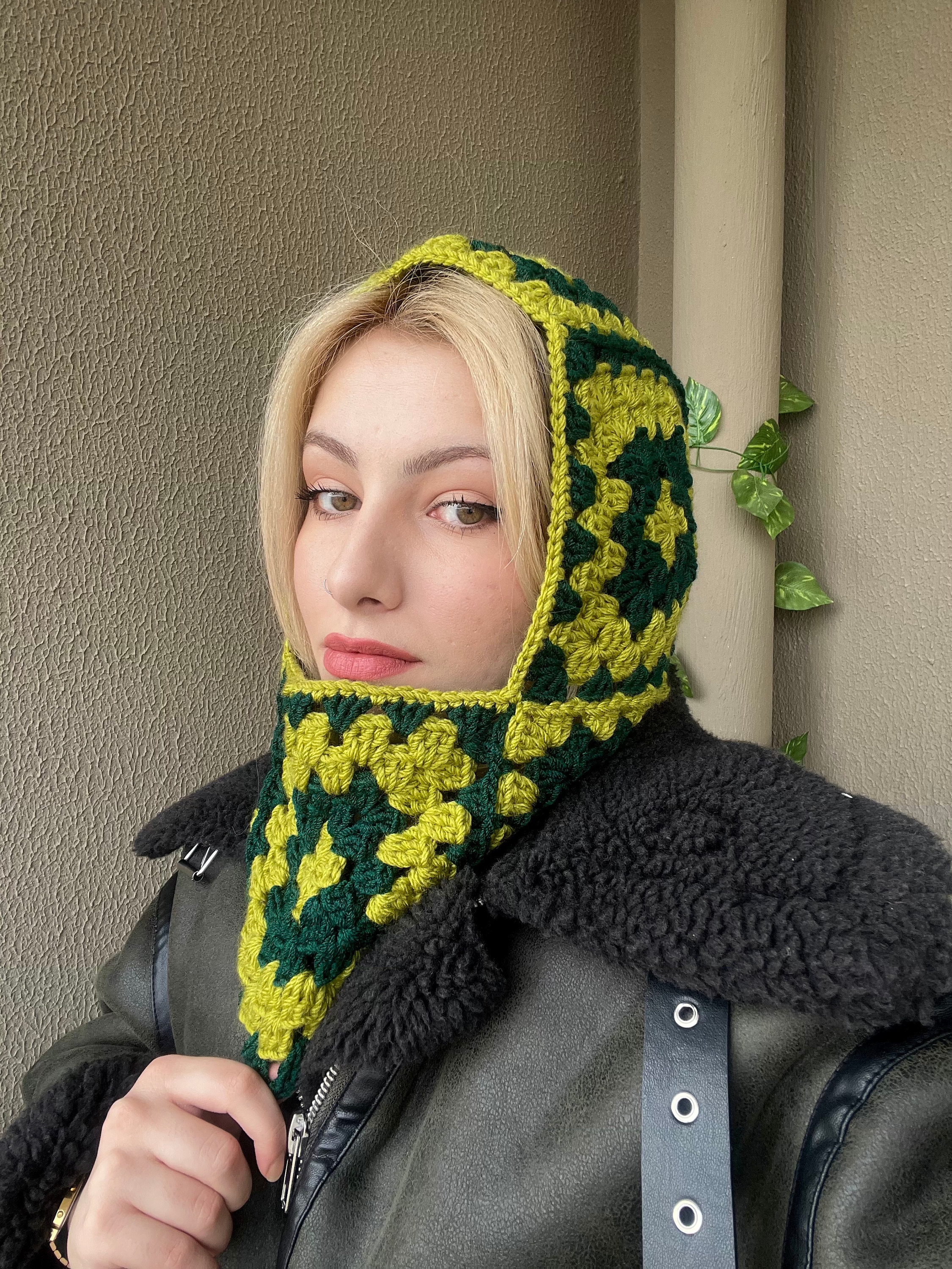 Crochet Balaclava, Alisdaknit Style Granny Square Balaclava,Handmade Green Balaclava, Granny Square Hat, Winter Hat