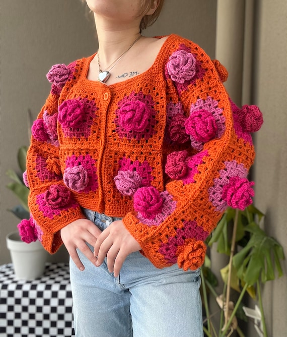 Crochet Jumbo Rose Cardigan Alisdaknit Style Granny Square - Etsy