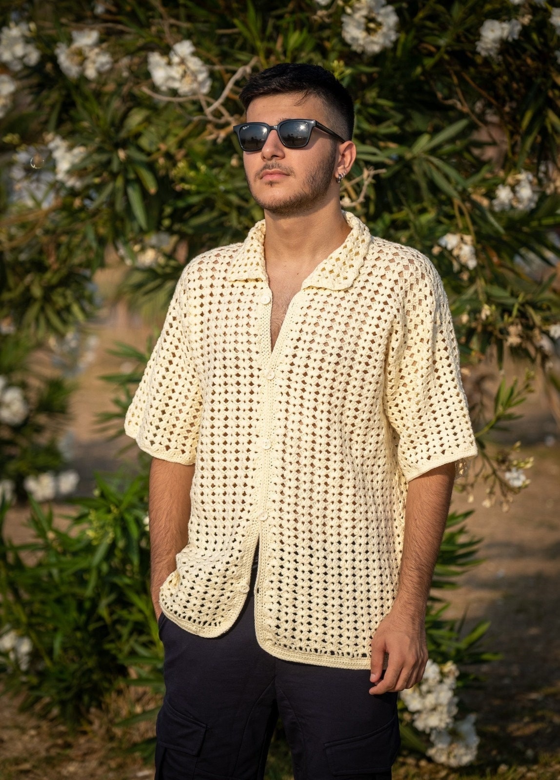 Crochet Shirt, Unisex Shirt, Crochet Overshirt, Vintage