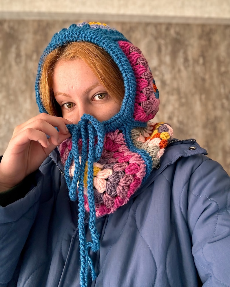 Crochet Balaclava, Granny Square Balaclava,Handmade Colorful Balaclava, Granny Square Hat, Winter Hat, Christmas Gift, Christmas Balaclava image 7