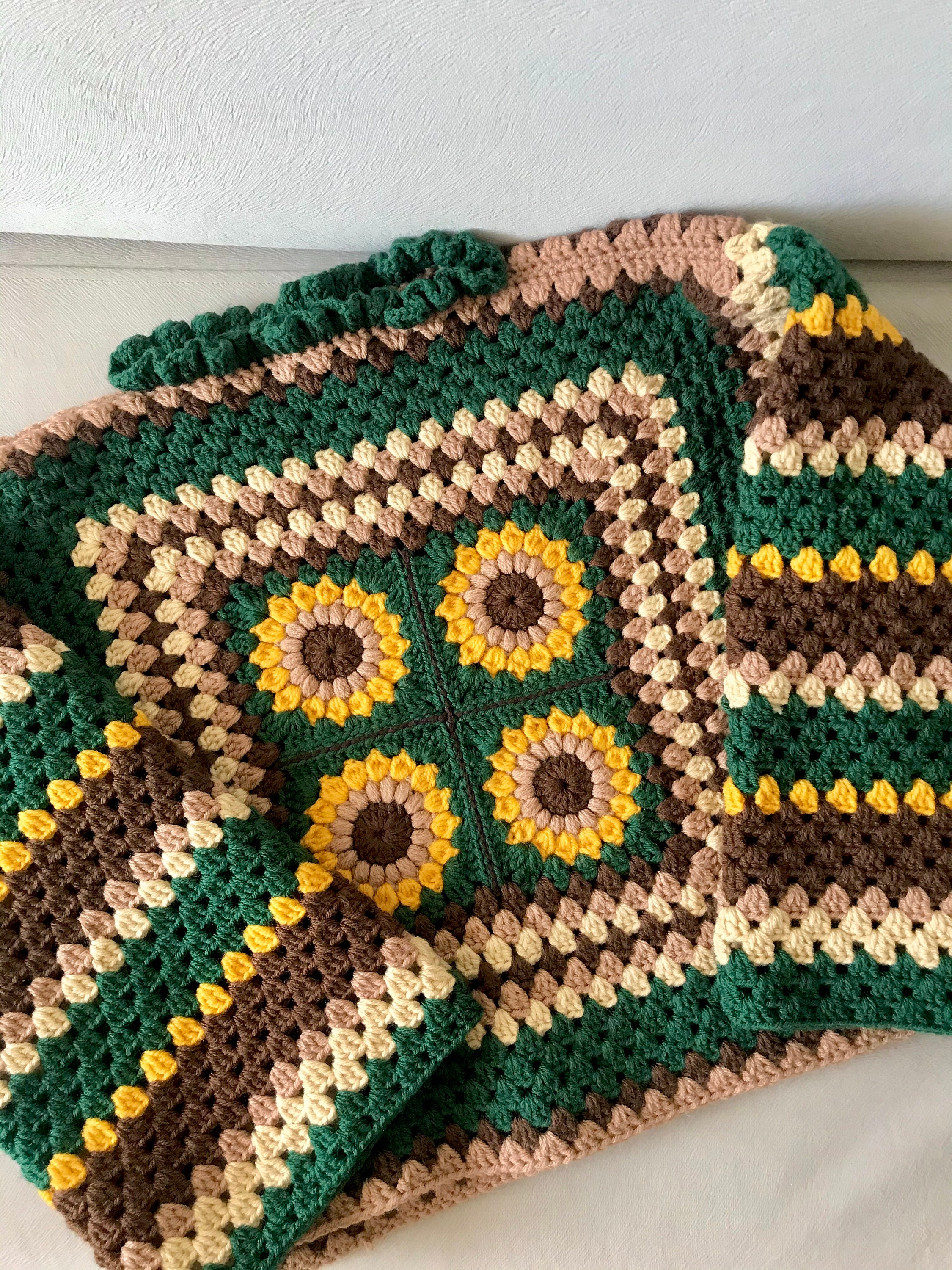 Handmade Multicolored Crochet Sweater With Sunflower Print and Stripes, Crochet  Sunflower Sweater, Y2K Fashion, Crochet Granny Square Jumper 