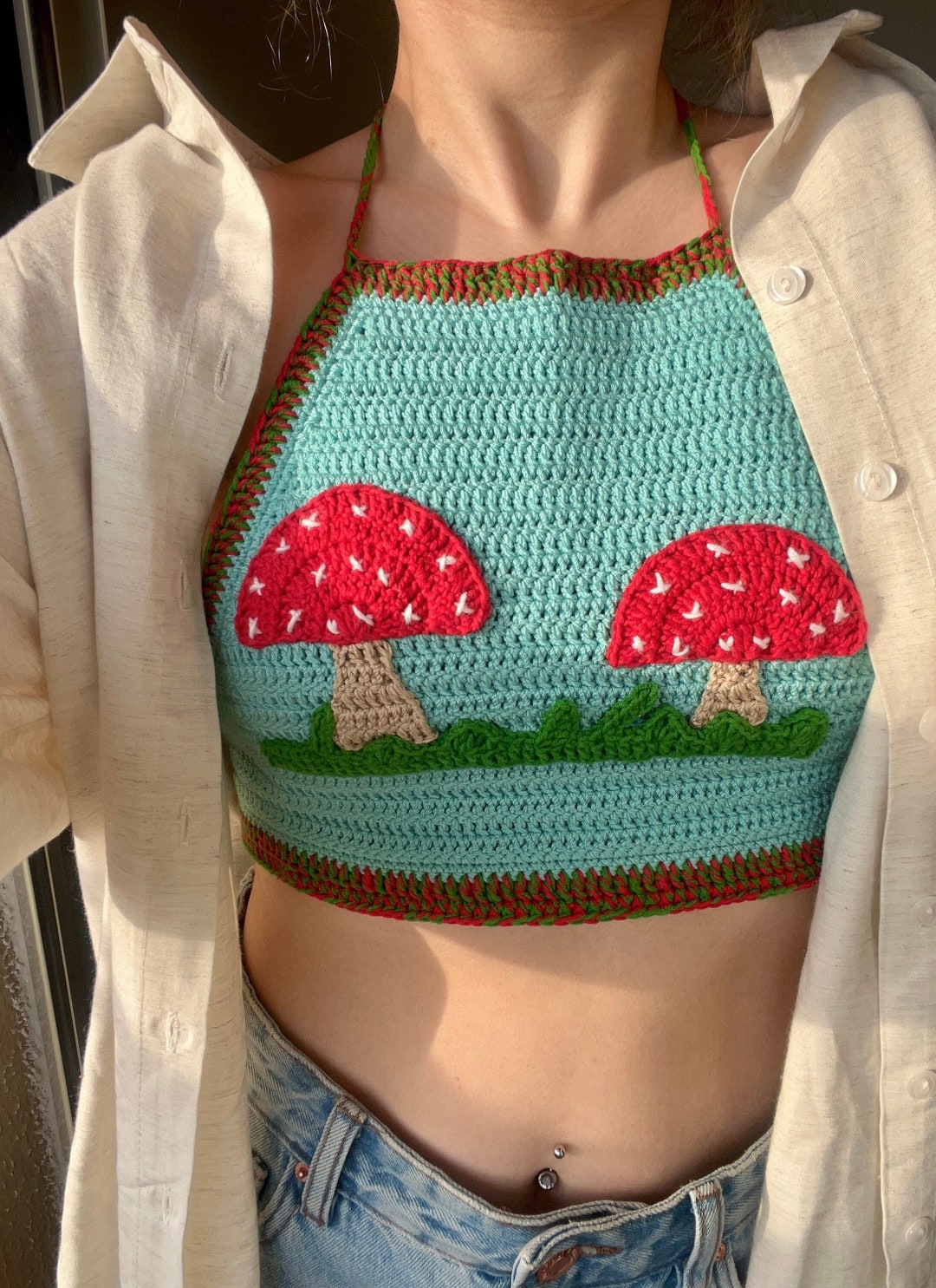 Crochet Mushroom Crop Top Crochet Mushroom Bralette Handmade Summer