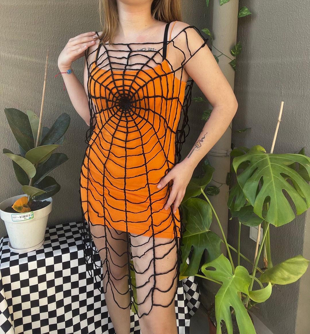 Black Spiderweb Dress, Crochet Spider Blouse, Spider Web Dress, Handmade Spiderweb Dress for