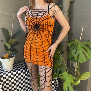 Black Spiderweb Dress, Crochet Spider Blouse, Spider Web Dress, Handmade Spiderweb Dress for Women, Grunge Fairycore Dress, Christmas Gift