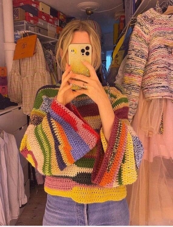 Crochet Pullover Crochet Patchwork Sweater Handmade Unisex - Etsy New  Zealand
