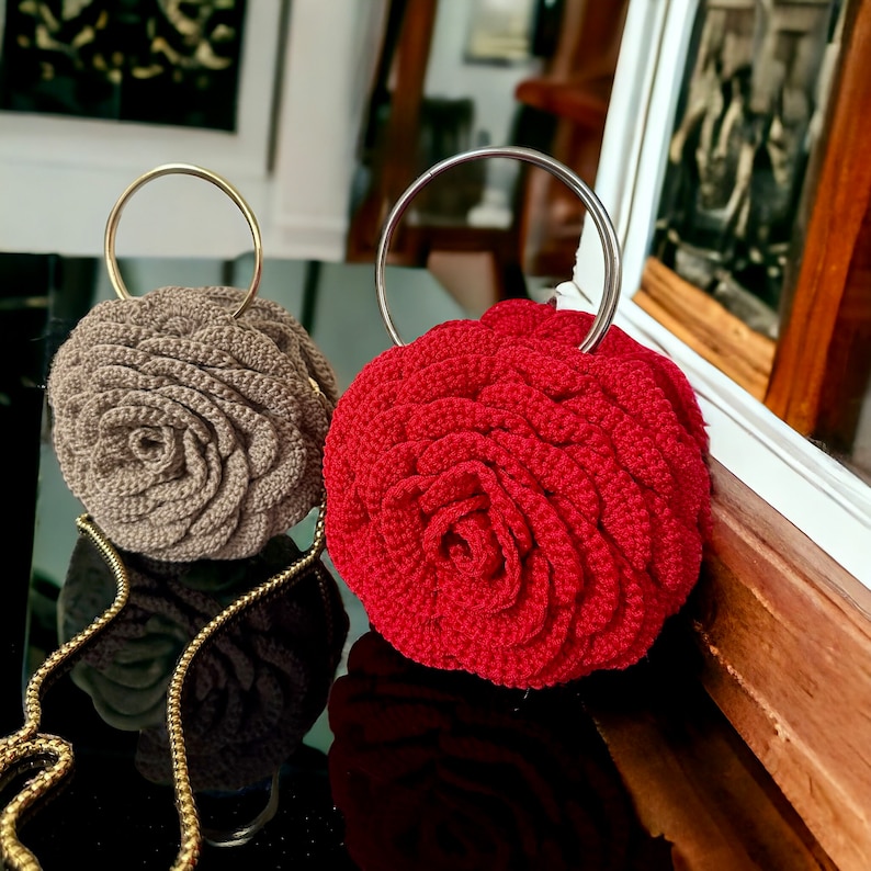 Rose Flower Bag,Crochet Rose Purse,Handmade Trendy Tote Bag, Ruffled Chic Bag, Flower Rose Bag, Colourful Woman Bag, 3D Rose Flower Bag zdjęcie 4