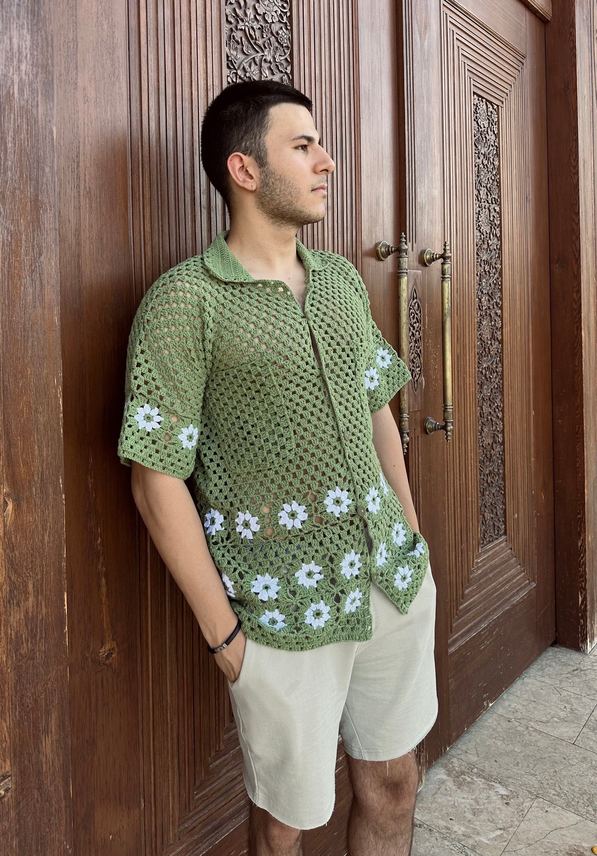 SYUMAN 24SS Crochet Short Sleeve Shirt ⁡ SYUMAN 24SS Crochet Short Sleeve Shirt ⁡ SYUMAN 24SS Crochet Short