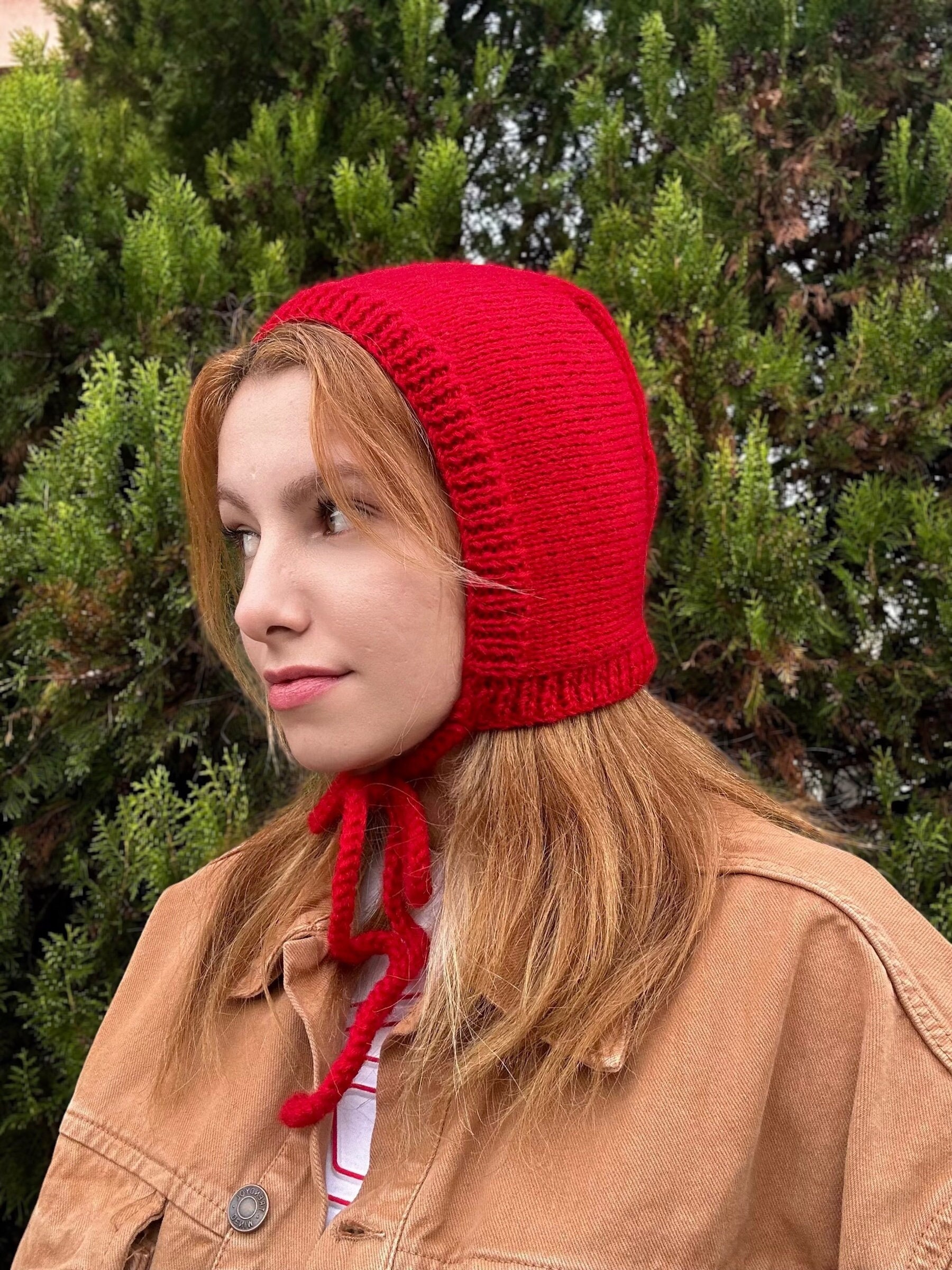 Red Wool Bonnet - Etsy