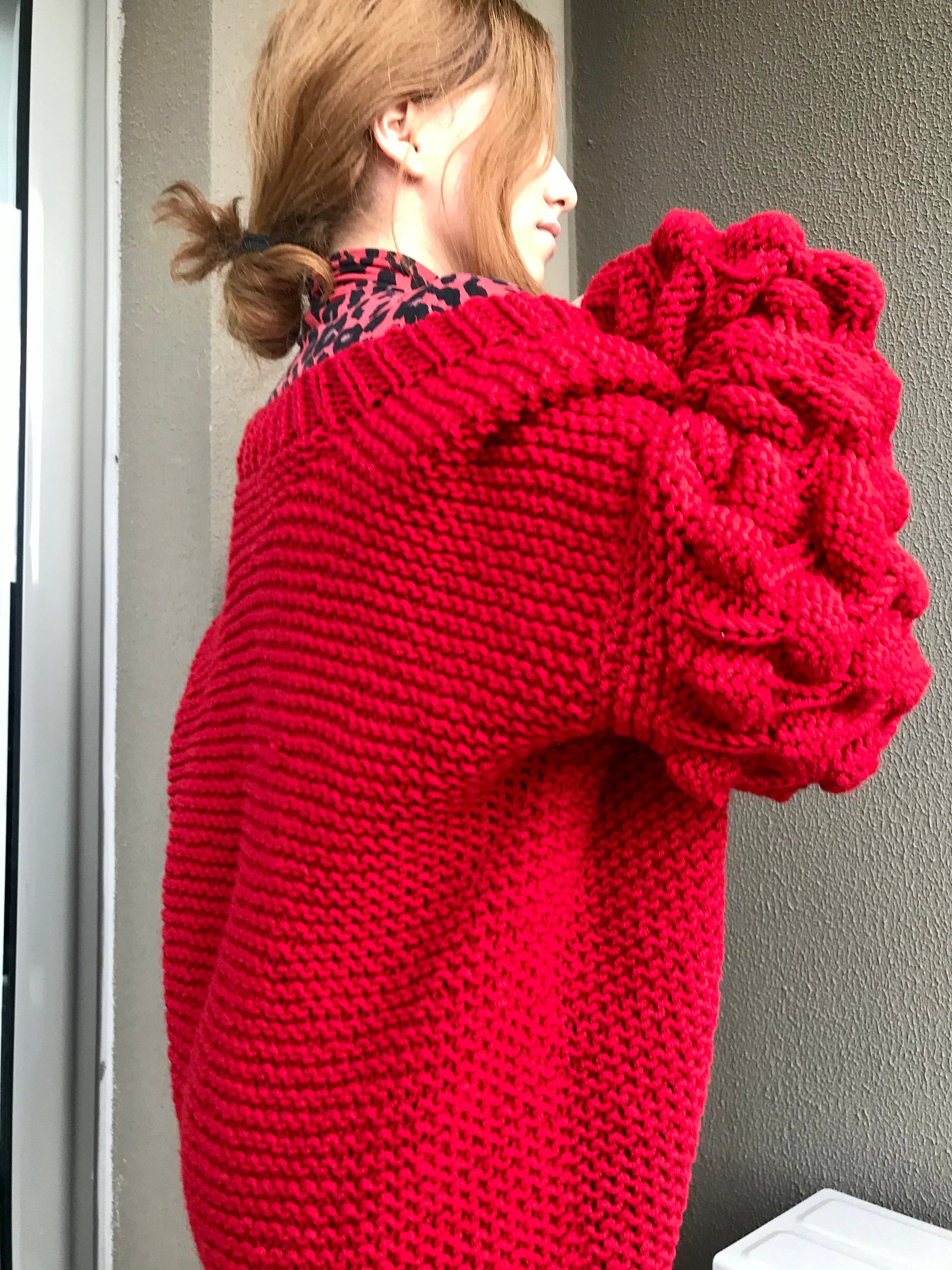 Red Bubble Sleeve Cardigan Oversized Knit Cardigan Chunky - Etsy