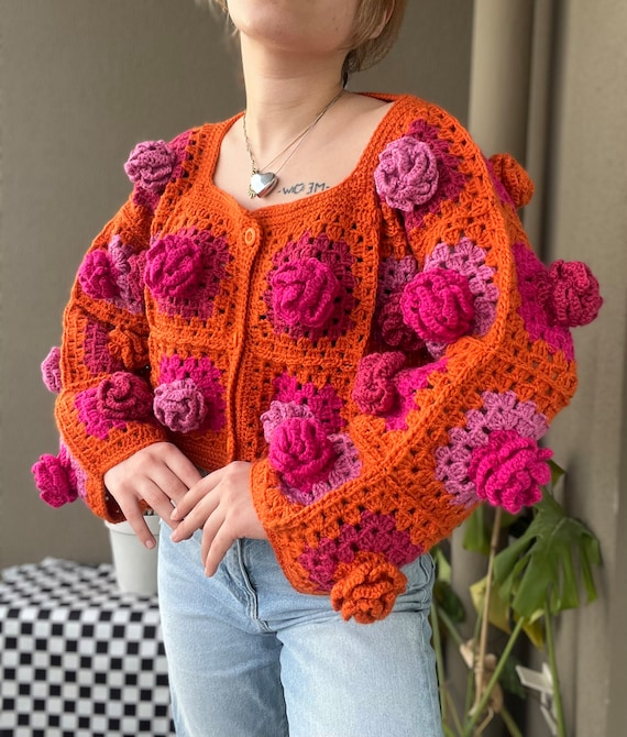 Crochet Jumbo Rose Cardigan Alisdaknit Style Granny Square - Etsy