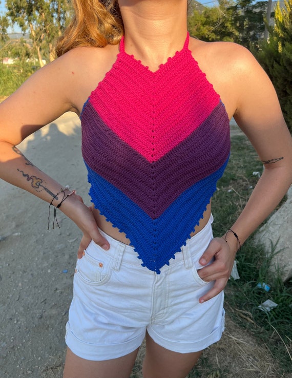 Crochet Bisexual Flag Halter Top Crochet Pride Top Handmade Boho Hippie Top Festival Crop Top Bisexuel Crop Top LGBTQ Top Etsy Australia