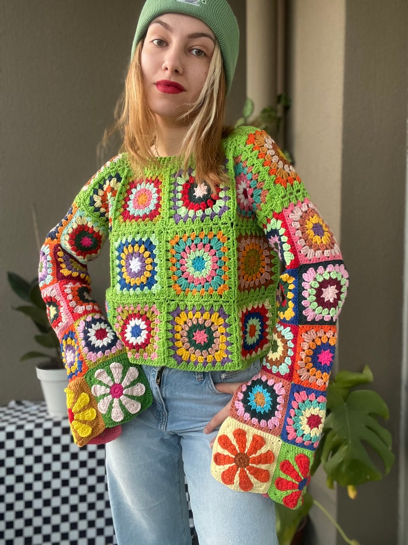 Crochet Pullover Granny Square Sweater Handmade Granny - Etsy