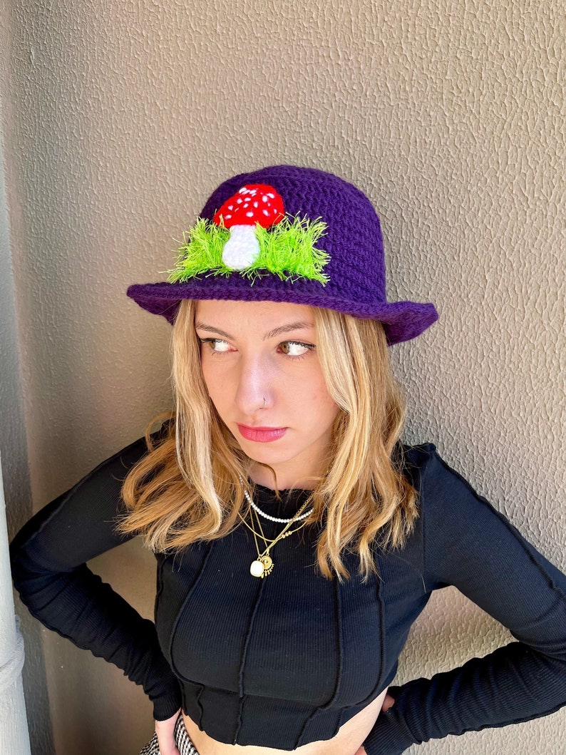 Mushroom Bucket Hat Crochet Mushroom Hat Unisex Halloween Etsy