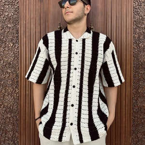 Crochet Black and White Shirt, Handmade Shirt, Unisex Shirt, Crochet ...