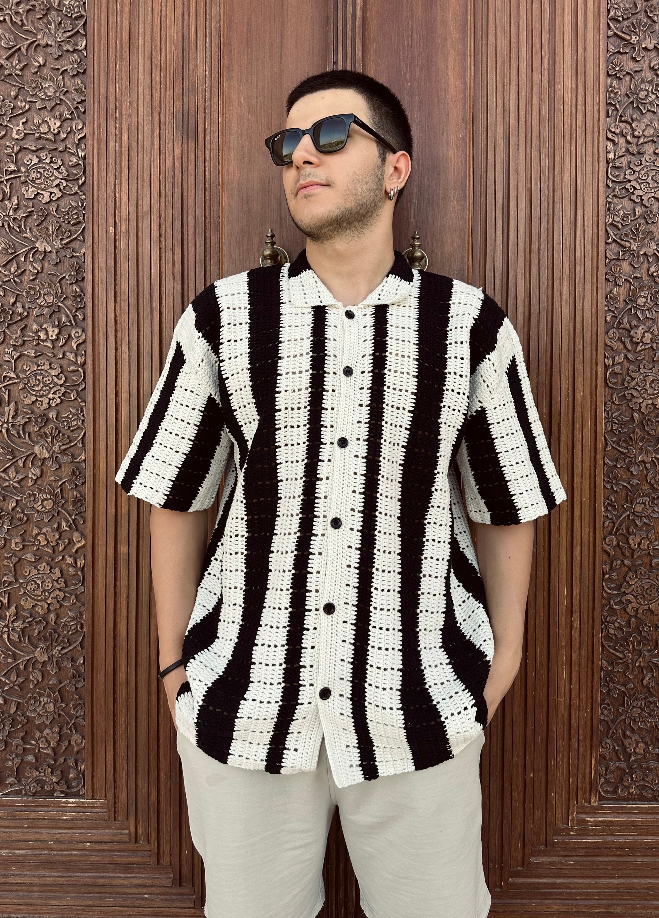 black and white crochet top