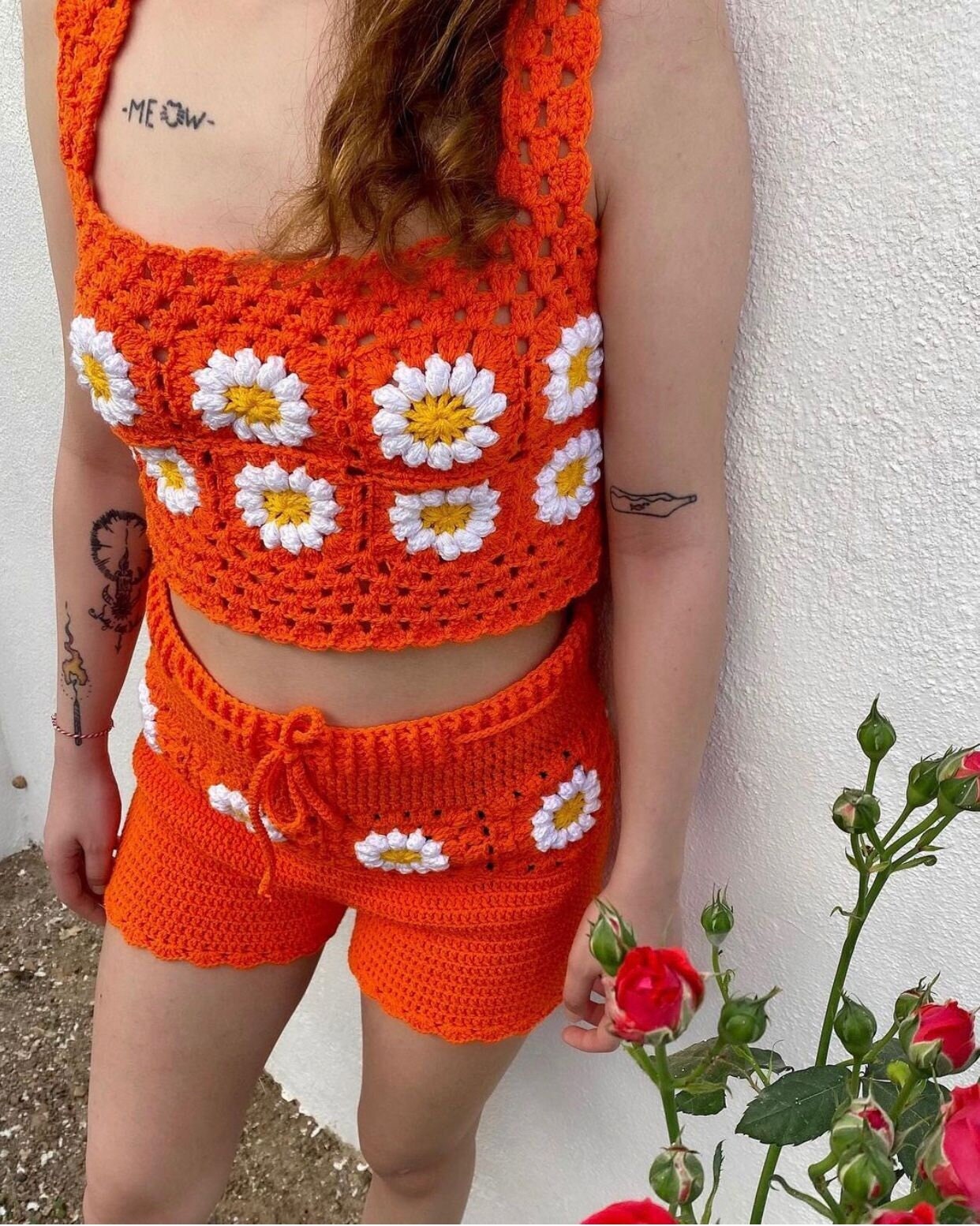 Crochet Daisy Clothing Set Crochet Two-piece Crop Top and - Etsy