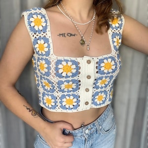 Crochet Granny Square Top, Handmade Floral Top, Crochet Colorful Crop Top, Handmade Festival Blouse, Festival Top, Crochet Motif Top