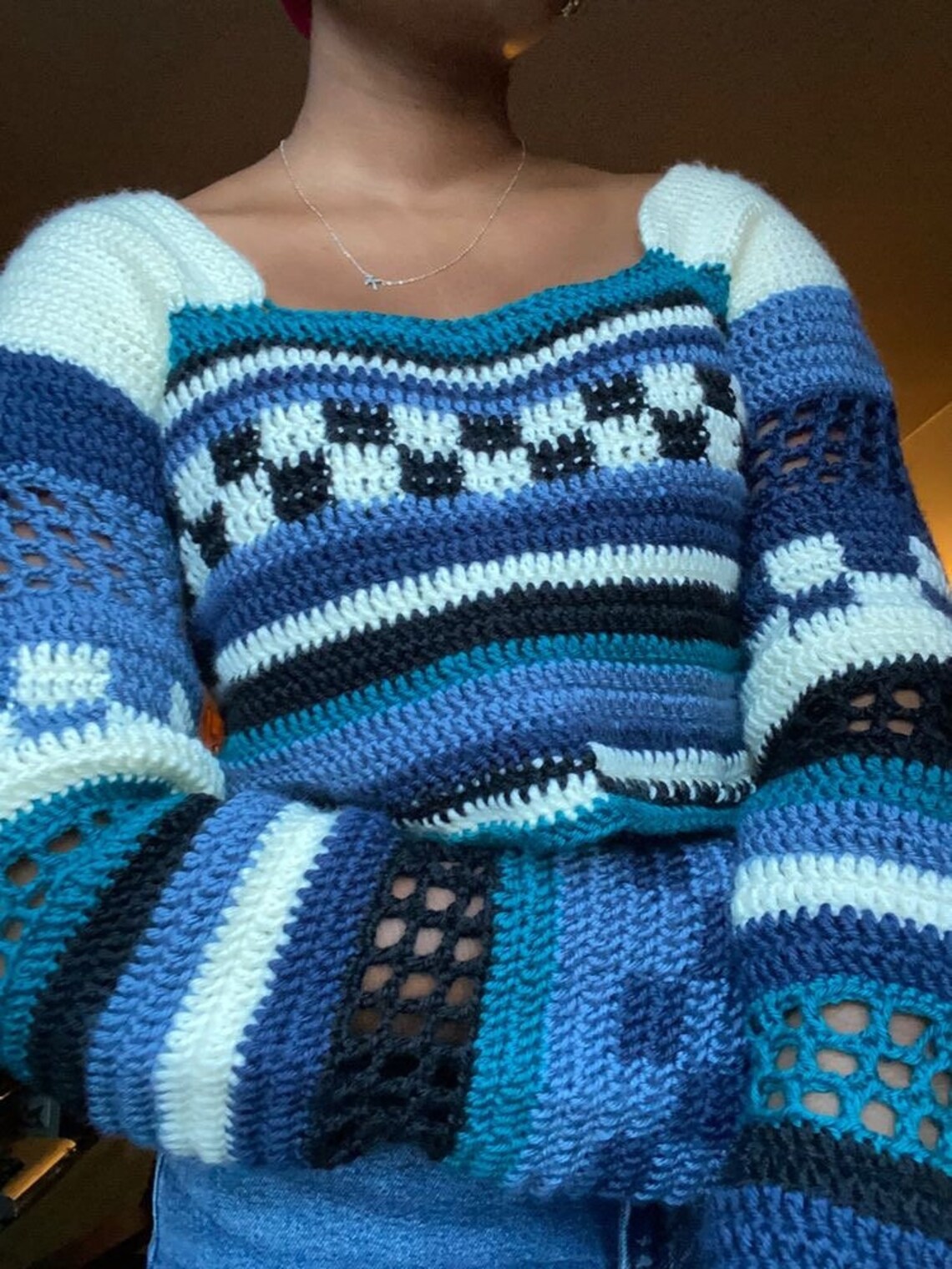 Crochet Crop Top Crochet Long Sleeve Top Handmade Colorful Etsy