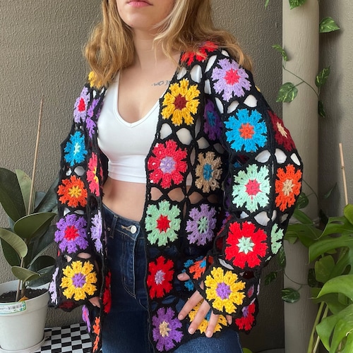 Crochet Granny Square Cardigan Crochet Floral Cardigan Etsy