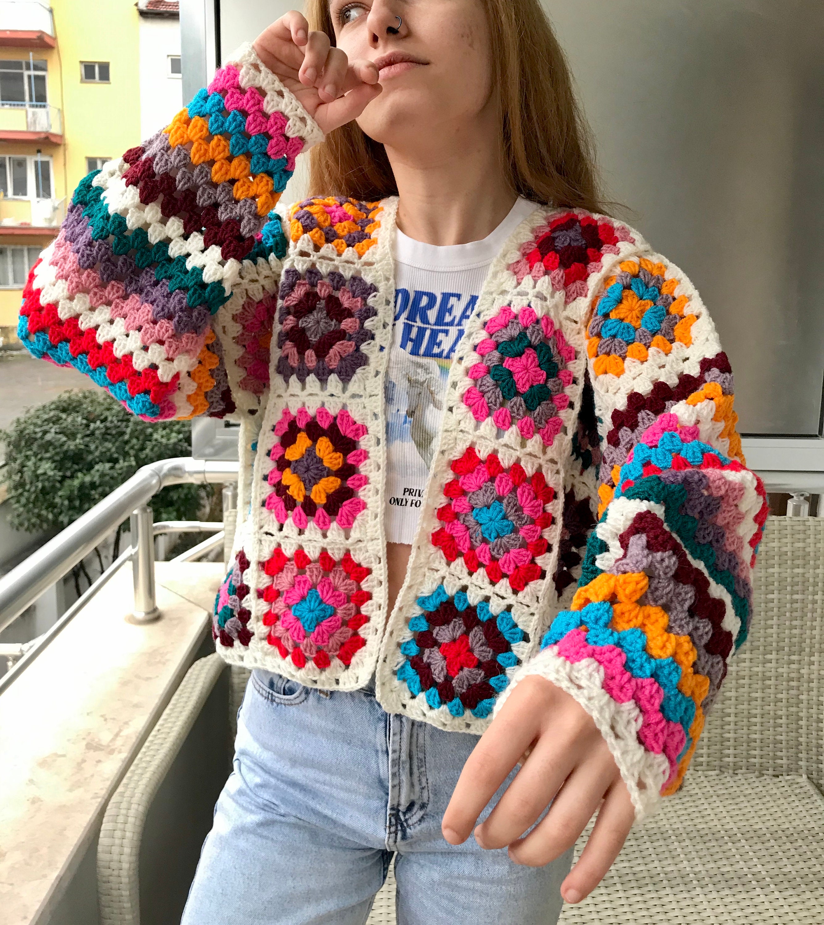 Granny Square Crochet Cardigan, Patchwork Jacket, Afghan Coat, Granny ...