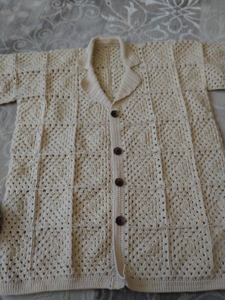 Camp Collar Overshirt - Undyed Patchwork Crochet S