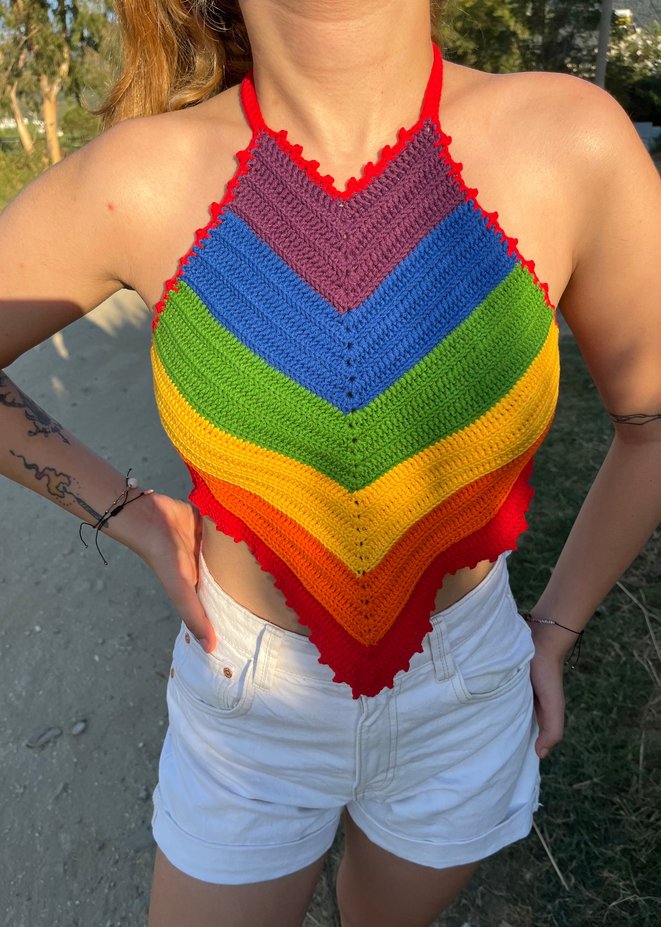 rainbow crochet crop top