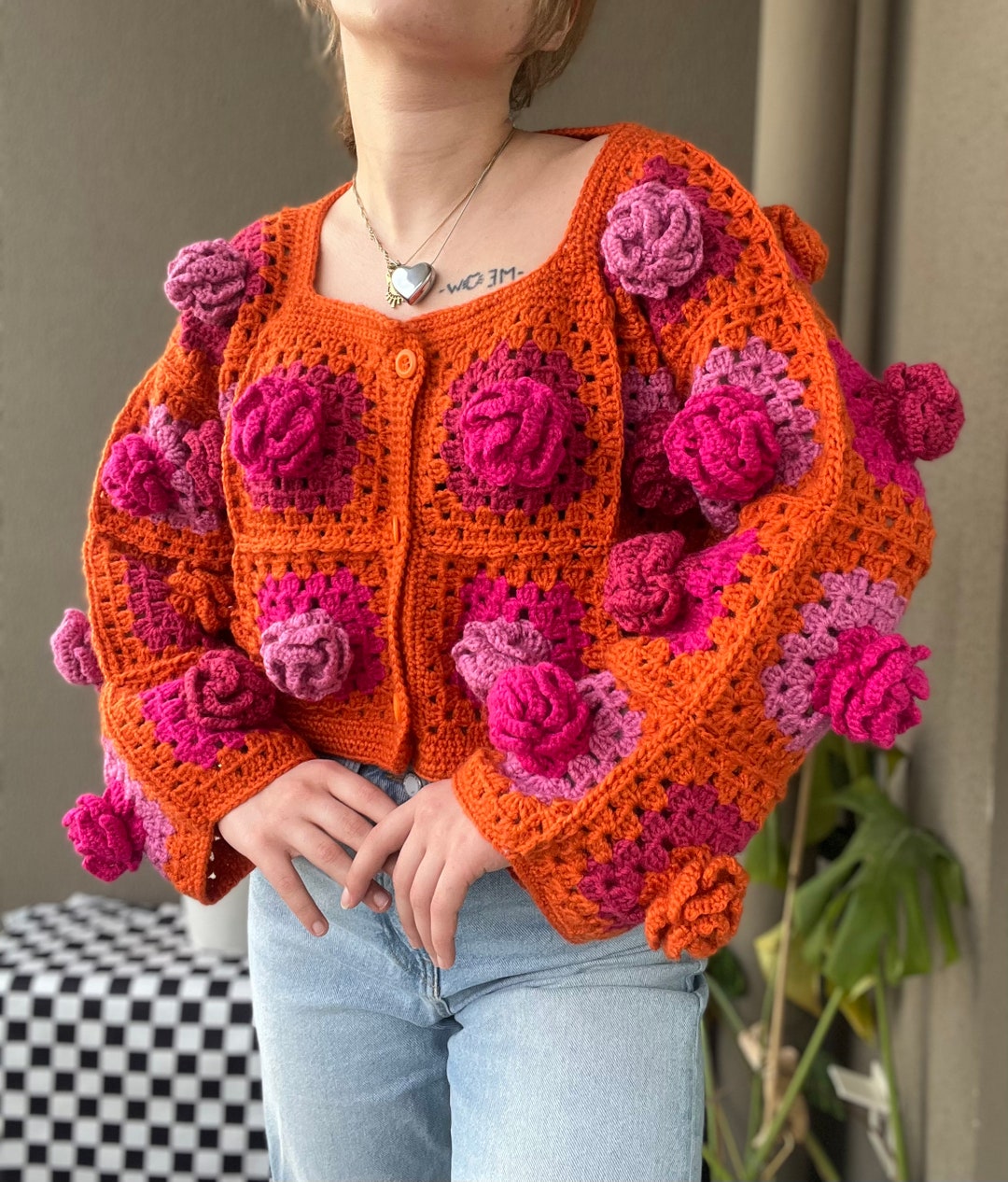 Crochet Jumbo Rose Cardigan, Alisdaknit Style Granny Square Cardigan, Crochet Rose Chunky Cardigan, Colorful Rose Cardigan, Floral Sweater - Etsy Crochet Jumbo Rose Cardigan, Alisdaknit Style Granny Square Cardigan, Crochet Rose Chunky Cardigan, Colorful Rose Cardigan, Floral Sweater - Etsy