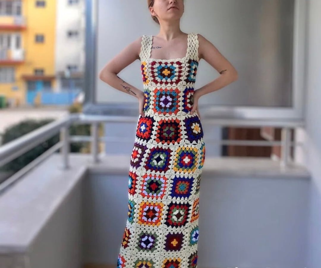 Crochet Granny Square Dress for Women Handmade Granny Square - Etsy New  Zealand