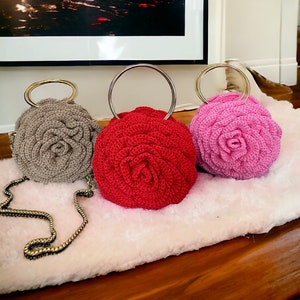 Rose Flower Bag,Crochet Rose Purse,Handmade Trendy Tote Bag, Ruffled Chic Bag, Flower Rose Bag, Colourful Woman Bag, 3D Rose Flower Bag image 6