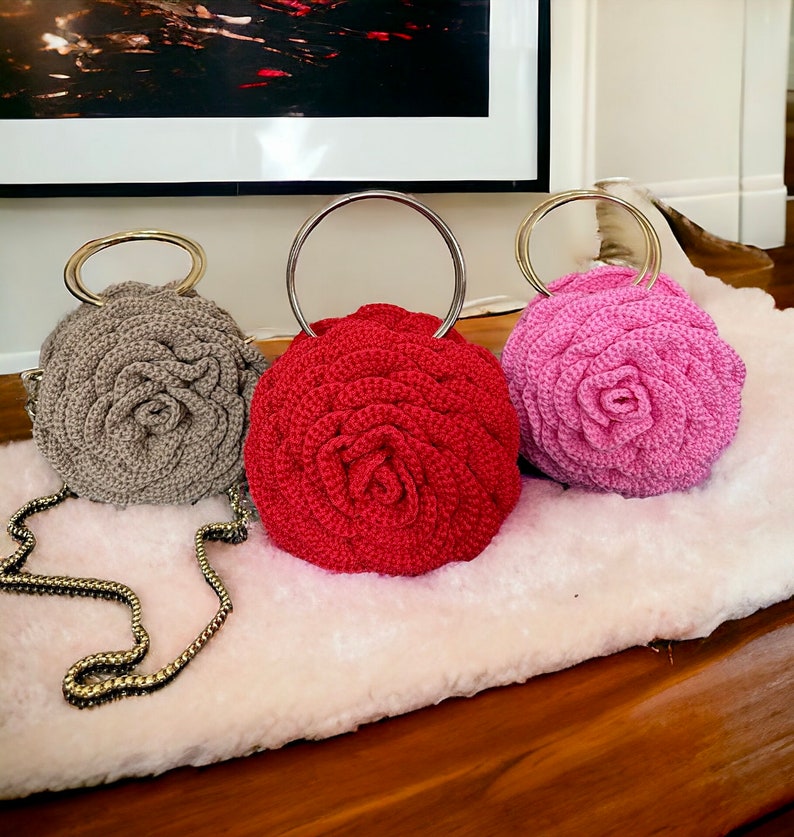 Rose Flower Bag,Crochet Rose Purse,Handmade Trendy Tote Bag, Ruffled Chic Bag, Flower Rose Bag, Colourful Woman Bag, 3D Rose Flower Bag image 6