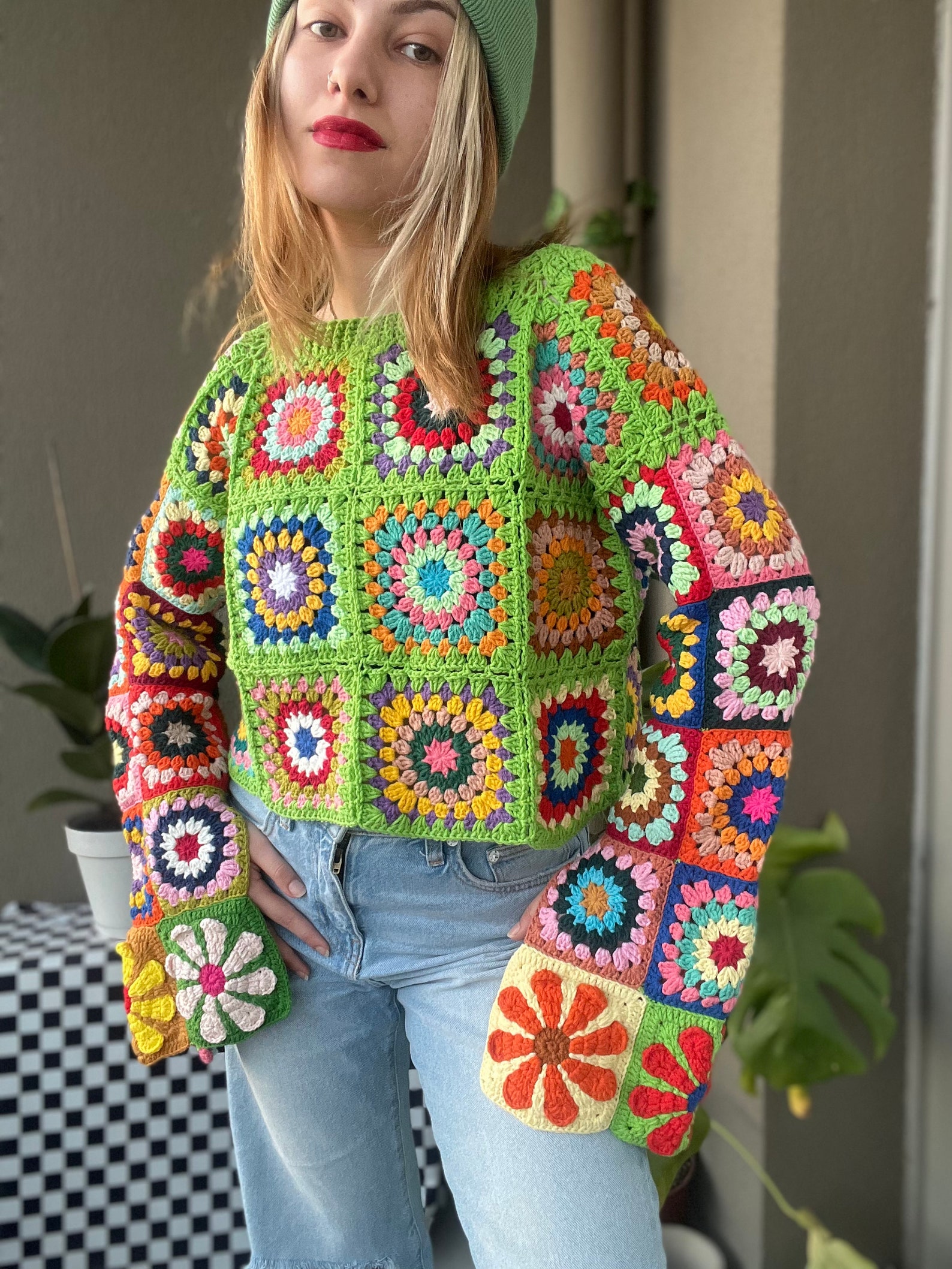Crochet Pullover Granny Square Sweater Handmade Granny - Etsy