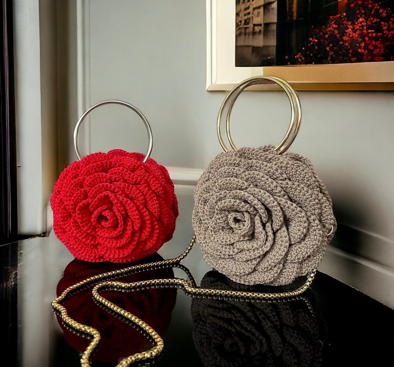 Rose Flower Bag,Crochet Rose Purse,Handmade Trendy Tote Bag, Ruffled Chic Bag, Flower Rose Bag, Colourful Woman Bag, 3D Rose Flower Bag image 2