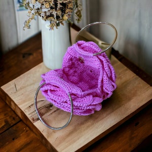 Rose Flower Bag,Crochet Rose Purse,Handmade Trendy Tote Bag, Ruffled Chic Bag, Flower Rose Bag, Colourful Woman Bag, 3D Rose Flower Bag image 10