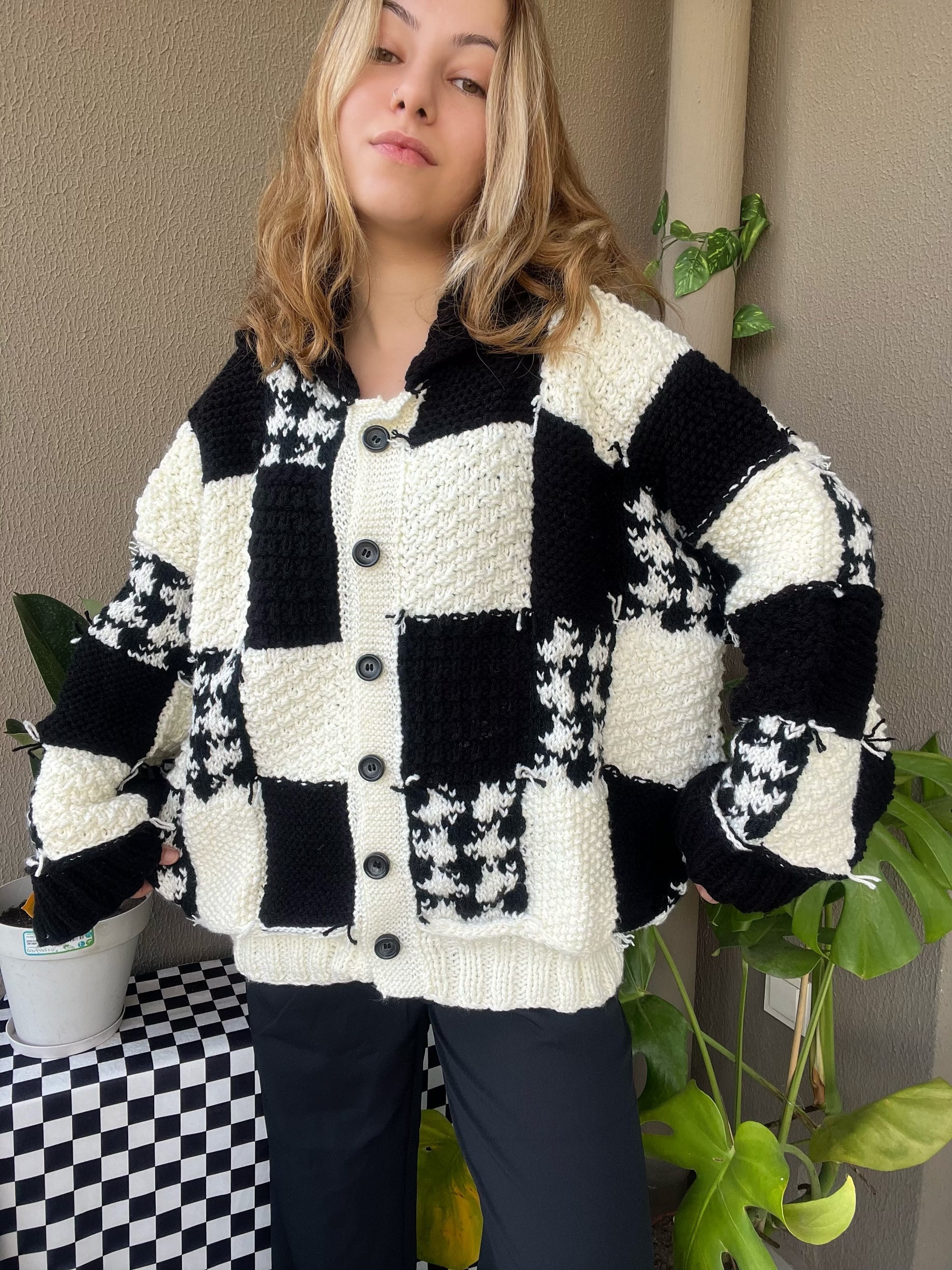 Crochet Cardigan Black and White Cardigan Oversized - Etsy