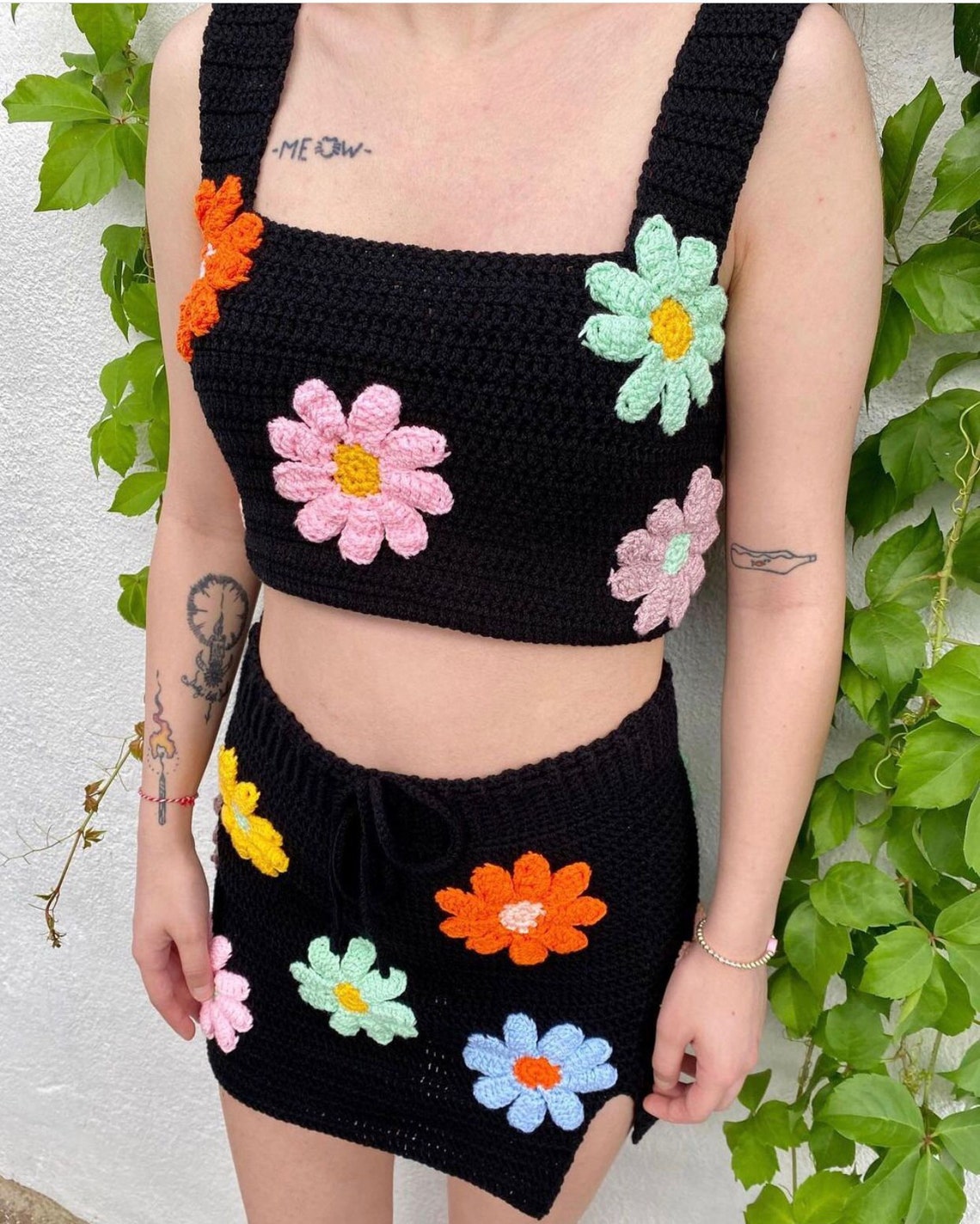 Crochet Floral Clothing Set Crochet Two piece Crop Top and Etsy