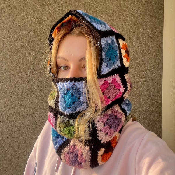 Crochet Balaclava, Granny Square Balaclava,Handmade Colorful Balaclava, Granny Square Hat, Crochet Winter Hat, Unisex Balaclava