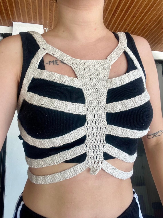 Crochet Skeleton Top Grunge Fairycore Goth Top Skeleton - Etsy Polska