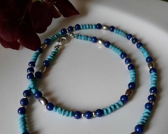 Turquoise-lapis lazuli necklace, necklace, blue necklace, pearl necklace, simple, for individualists, summer necklace, handmade, unique, delicate