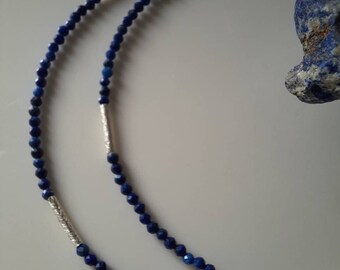 Faceted delicate lapis lazuli necklace, gemstone necklace, necklace, blue necklace, pearl necklace, dark blue necklace, simple,