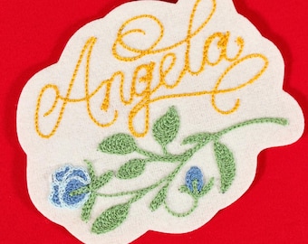 Custom Name Cursive Script Flower Patch -  Embroidered Chainstitch Patch