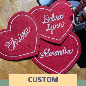 Custom Iron On Name Patch - Embroidery Heart - Embroidered Chainstitch Patch