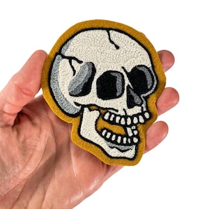 Skull Patch, Horror Punk Psychobilly Chainstitch Patch, Old School Tattoo Style