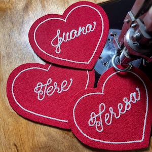 Custom Iron On Name Patch - Embroidery Heart - Embroidered Chainstitch Patch